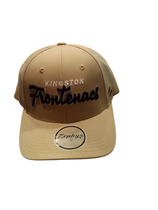 Gold with white and black writing Kingston Frontenacs hat