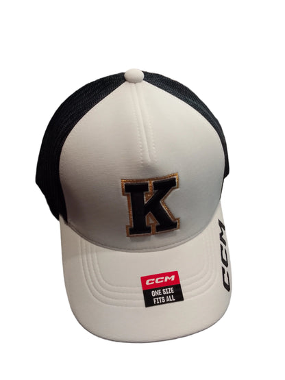 CCM- White Hat with Black K and Gold Outline